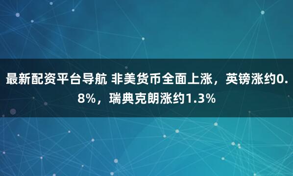 最新配资平台导航 非美货币全面上涨，英镑涨约0.8%，瑞典克朗涨约1.3%